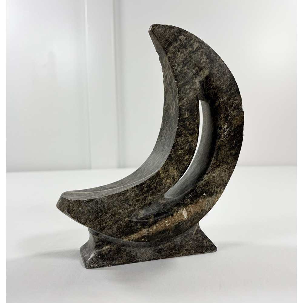 Vintage Signed EABOLES Shona Stone Sculpture Crescent Moon Abstract Zimbabwe 8"